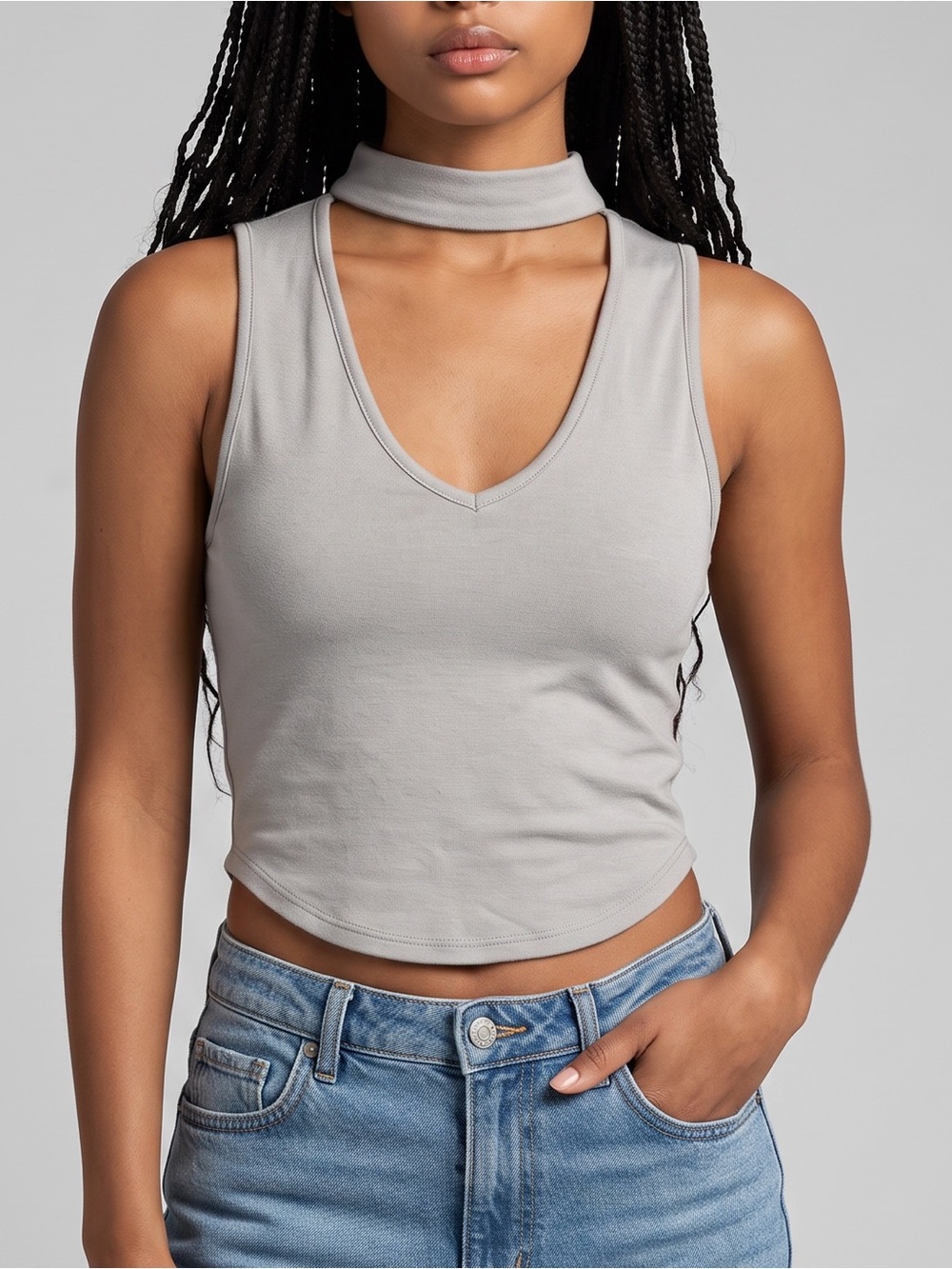 Sleeveless V-Neck Choker Crop Top in Light and Dark Gray 2 Pack!